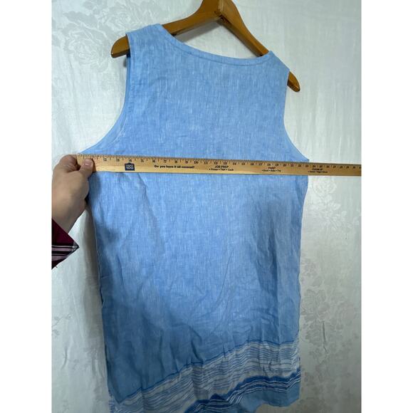 Talbots Dress 14 PETITE Blue Linen Pleated Buttons Stripe Detail Lined - Picture 9 of 10